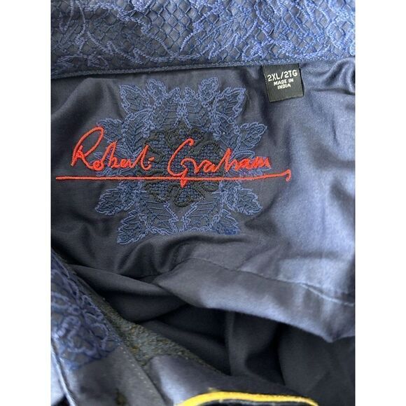 Robert Graham Knowledge Wisdom Truth Men Floral Print Navy Shirt Embroidered 2XL - Picture 4 of 6